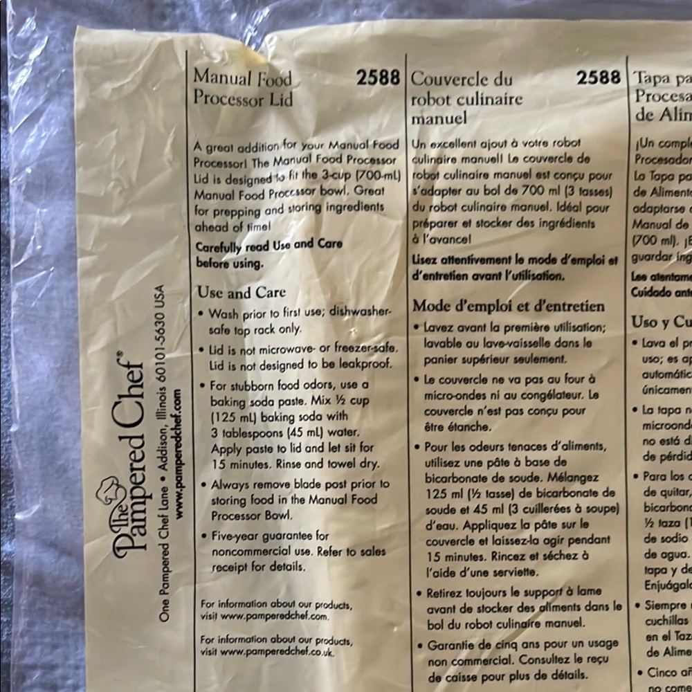 Pampered Chef Manual Food Processor Lid